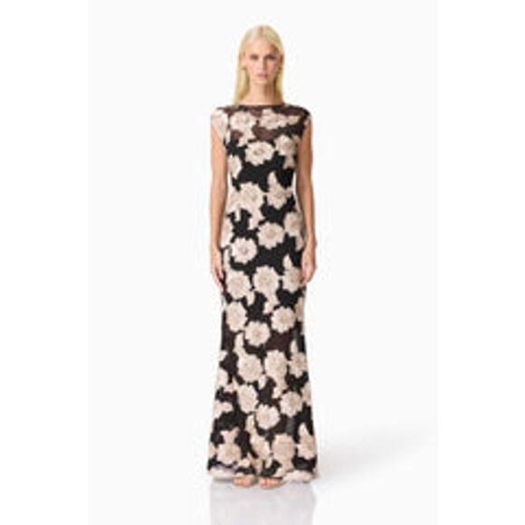 Elliatt Margaux Fit & Flare Gown in Black & Gold Floral Size XL - Picture 2 of 11